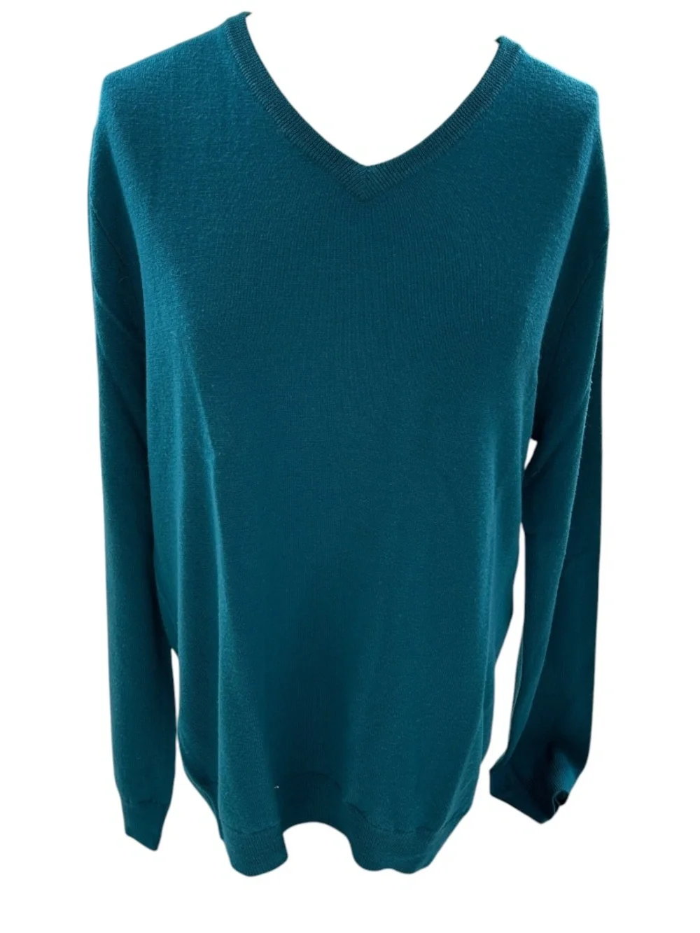 J. Crew SLIM merino wool teal classic v-neck mens sweater L